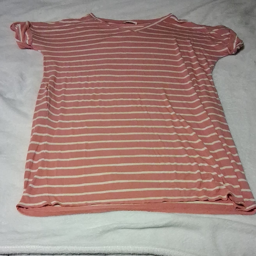 Zenana Outfitters Coral and Cream Striped Top